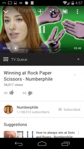 Numberphile video streaming from phone to Roku box.